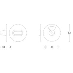 Intersteel Rozet rond plat 50 mm toilet-/badkamersluiting met 5 mm spil INOX geborsteld - Technische tekening