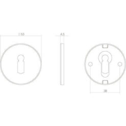 Intersteel Rozet rond plat verdekt met sleutelgat INOX geborsteld - Technische tekening