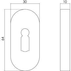 Intersteel Rozet sleutelgat ovaal verdekt INOX geborsteld 10 mm - Technische tekening