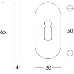 Intersteel Rozet sleutelgat ovaal verdekt INOX geborsteld 4 mm - Technische tekening