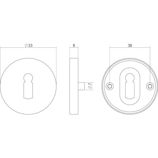 Intersteel Rozet sleutelgat rond INOX geborsteld - Technische tekening