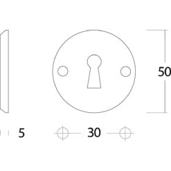 Intersteel Rozet sleutelgat rond schroefgat nikkel mat - Technische tekening
