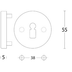 Intersteel Rozet sleutelgat rond verdekt kunststof INOX geborsteld - Technische tekening