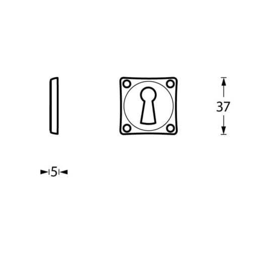 Intersteel Rozet sleutelgat schroefgat vierkant chroom mat - Technische tekening
