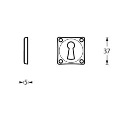 Intersteel Rozet sleutelgat schroefgat vierkant mat zwart - Technische tekening