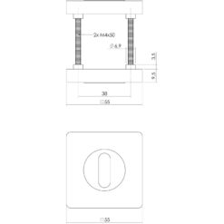 Intersteel Rozet sleutelgat verdekt vierkant chroom - Technische tekening