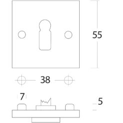 Intersteel Rozet sleutelgat vierkant Koper gelakt - Technische tekening