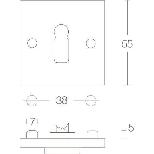 Intersteel Rozet sleutelgat vierkant chroom mat - Technische tekening