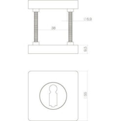 Intersteel Rozet sleutelgat vierkant mat zwart - Technische tekening