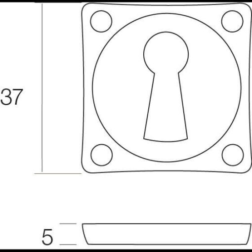 Intersteel Rozet sleutelgat vierkant nikkel mat - Technische tekening