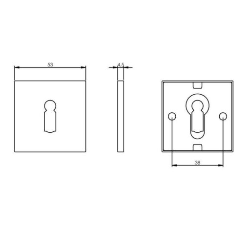 Intersteel Rozet sleutelgat vierkant plat INOX geborsteld - Technische tekening