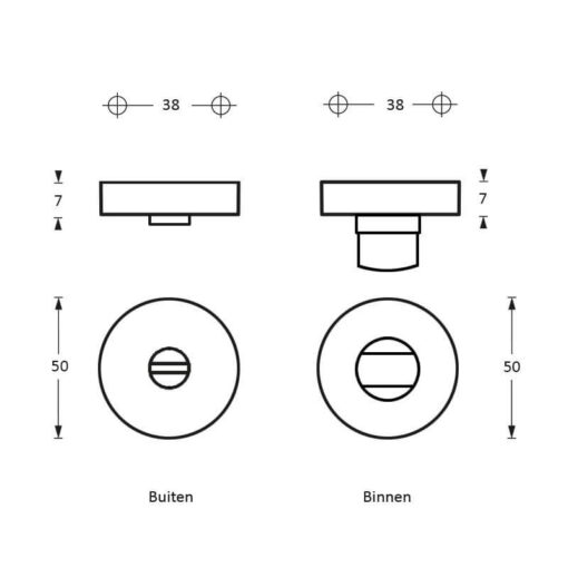 Intersteel Rozet toilet-/badkamersluiting Koper titaan PVD - Technische tekening