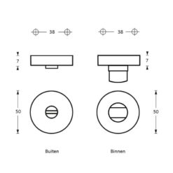 Intersteel Rozet toilet-/badkamersluiting antraciet titaan PVD - Technische tekening