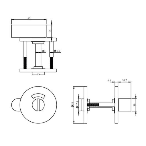 Intersteel Rozet toilet-/badkamersluiting rond INOX geborsteld mat zwart - Technische tekening