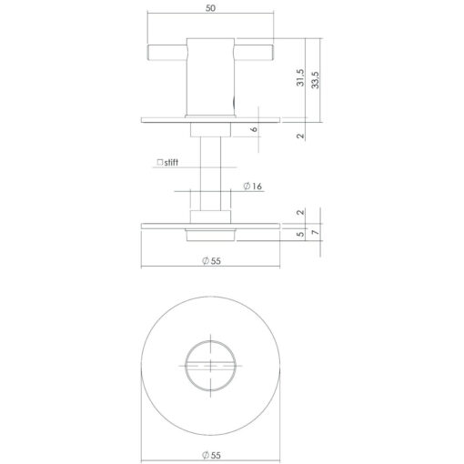 Intersteel Rozet toilet-/badkamersluiting rond plat zelfklevend 8 mm - Technische tekening