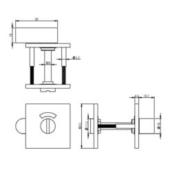 Intersteel Rozet toilet-/badkamersluiting vierkant INOX geborsteld mat zwart - Technische tekening
