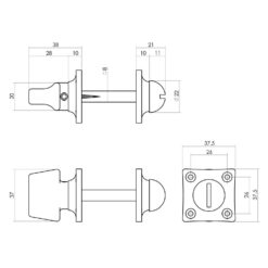 Intersteel Rozet toilet-/badkamersluiting vierkant basic nikkel mat - Technische tekening