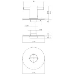 Intersteel Rozet toilet-/badkamersluiting zelfklevend INOX geborsteld - Technische tekening