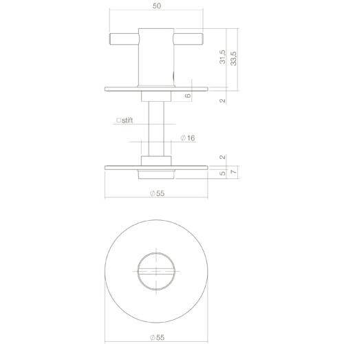 Intersteel Rozet toilet-/badkamersluiting zelfklevend rond plat INOX geborsteld - Technische tekening