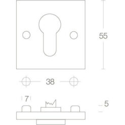 Intersteel Rozet vierkant met profielcilindergat chroom - Technische tekening