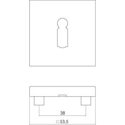 Intersteel Rozet vierkant met sleutelgat INOX geborsteld - Technische tekening