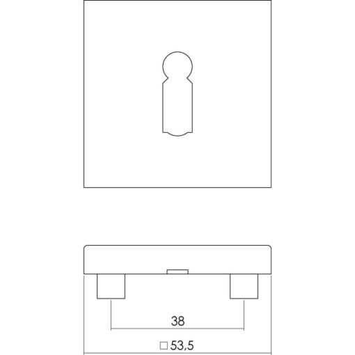 Intersteel Rozet vierkant met sleutelgat INOX geborsteld - Technische tekening