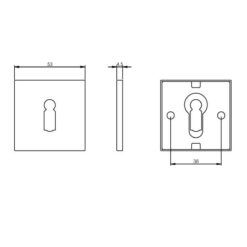Intersteel Rozet vierkant met sleutelgat INOX gepolijst - Technische tekening
