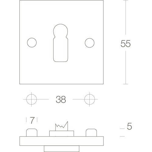 Intersteel Rozet vierkant met sleutelgat chroom - Technische tekening