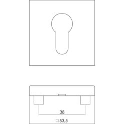 Intersteel Rozet vierkant profielcilindergat INOX geborsteld - Technische tekening