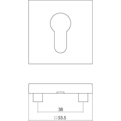Intersteel Rozet vierkant profielcilindergat INOX geborsteld - Technische tekening