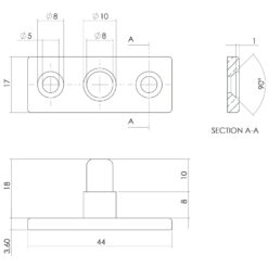 Intersteel Stelpen chroom mat - Technische tekening