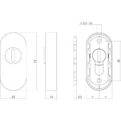 Intersteel Veiligheid-schuifrozet ovaal met sleufplaatje INOX geborsteld - Technische tekening