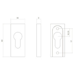 Intersteel Veiligheid-schuifrozet rechthoekig 10 mm INOX geborsteld - Technische tekening