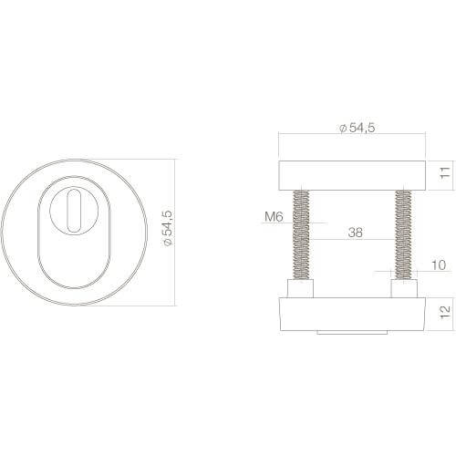 Intersteel Veiligheidsrozet SKG3 Cilinderbescherming Koper gelakt - Technische tekening