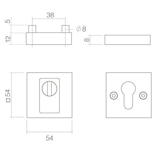 Intersteel Veiligheidsrozet SKG3 met Cilinderbescherming mat zwart - Technische tekening