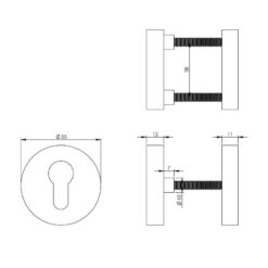 Intersteel Veiligheidsrozet SKG3 rond chroom mat - Technische tekening