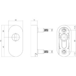Intersteel Veiligheidsschuifrozet met Cilinderbescherming voor profieldeuren INOX geborsteld - Technische tekening