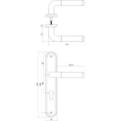 Intersteel deurklink Agatha op schild profielcilindergat 88 mm chroom - Technische tekening