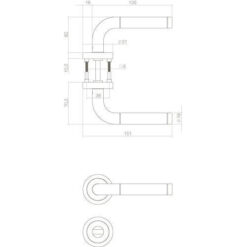 Intersteel deurklink Agatha rozet met toilet-/badkamersluiting INOX geborsteld - Technische tekening