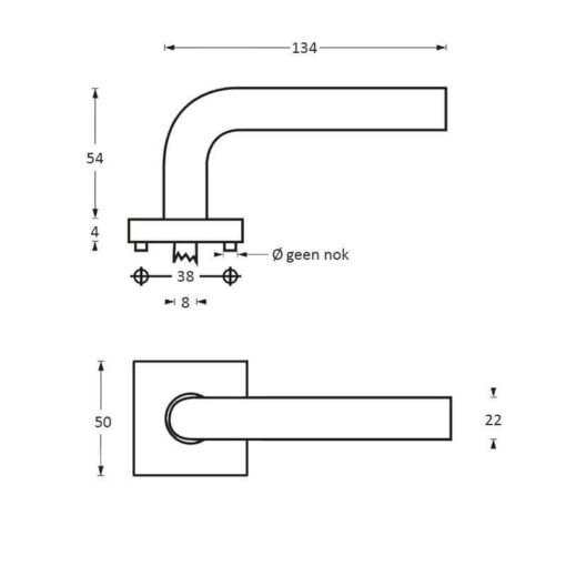 Intersteel deurklink Arjan Moors Sliced No.1 met rozet INOX gepolijst - Technische tekening