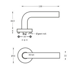 Intersteel deurklink Arjan Moors Sliced No.2 met rozet INOX gepolijst - Technische tekening