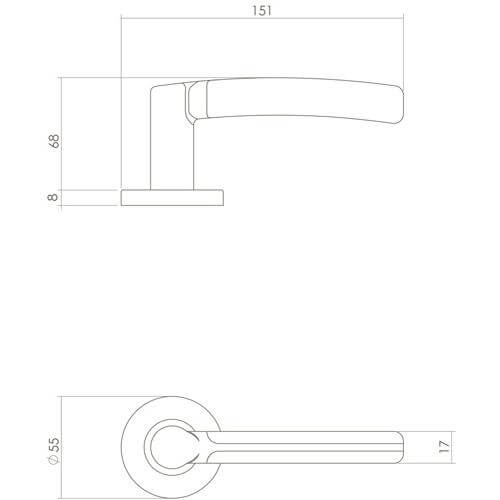 Intersteel deurklink Bas Konig Elegant Fusion INOX geborsteld - Technische tekening