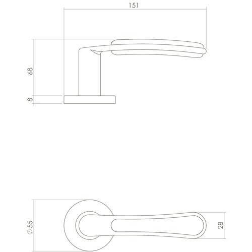 Intersteel deurklink Bas Konig Special Fusion INOX geborsteld - Technische tekening