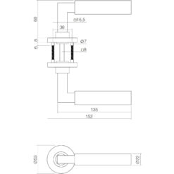 Intersteel deurklink Bau-Stil op rozet INOX geborsteld - Technische tekening