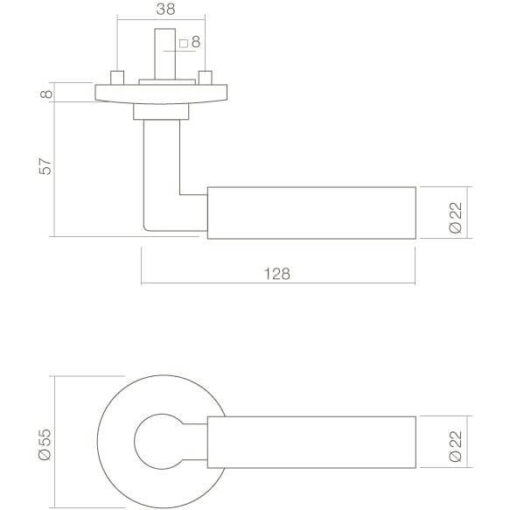 Intersteel deurklink Bau-Stil op rozet chroom - Technische tekening