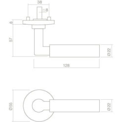 Intersteel deurklink Bau-Stil op rozet nikkel mat - Technische tekening