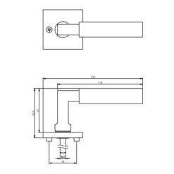 Intersteel deurklink Bau-stil op vierkant rozet chroom mat/mat zwart - Technische tekening