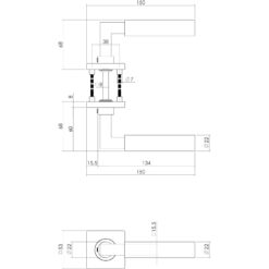 Intersteel deurklink Bau-stil op vierkant rozet toilet-/badkamersluiting INOX geborsteld - Technische tekening