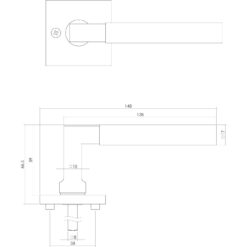 Intersteel deurklink Bau-stil vierkant op vierkant rozet nikkel mat - Technische tekening
