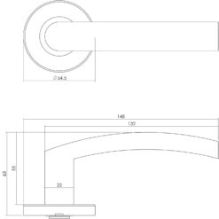Intersteel deurklink Blok INOX op rozet EN1906/4 INOX geborsteld - Technische tekening
